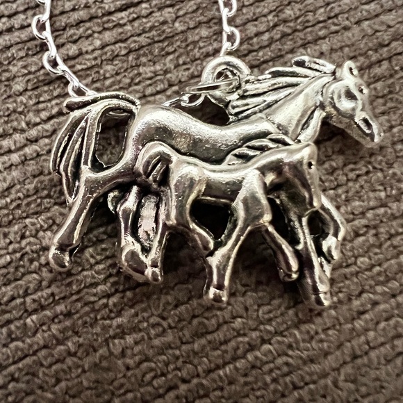 Silver Mother and Child Horse Necklace - Picture 4 of 5